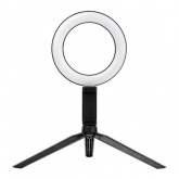 Лампа кольцевая светодиодная TDM 6W 2700-6400K, 16см, штатив настольный, диммер, USB,