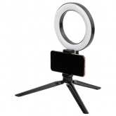 Лампа кольцевая светодиодная TDM 6W 2700-6400K, 16см, штатив настольный, диммер, USB,