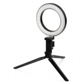 Лампа кольцевая светодиодная TDM 6W 2700-6400K, 16см, штатив настольный, диммер, USB,