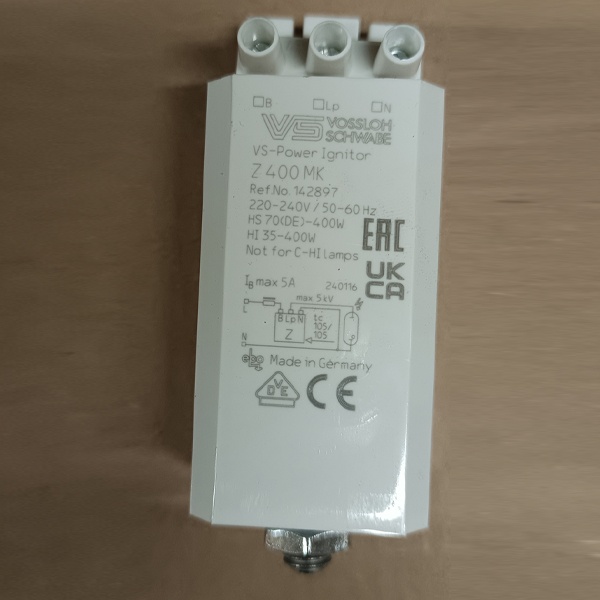 Импульсное зажигающее устройство для металлогалогенных(HI)(35-400W) и натриевых(HS)(70(DE)-400W) ламп высокого давления для сети 220-240 Вольт.