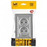 Розетка ИЭК BRITE 2х2P без заземления двойная 10А алюминий в сборе (РС12-2-БрА)