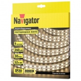 Светодиодная лента Navigator 14 465 NLS-2835WW240-30-IP20-12V 30W 3000K (увеличенной мощности)