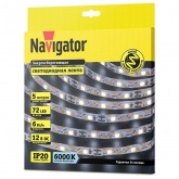 Светодиодная лента Navigator 14470 NLS-2835CWST72-6-IP20-12V 6W 6000K (гнется в любой плоскости)