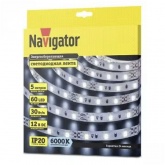 Светодиодная лента Navigator 71 697 NLS-5730CW60-30-IP20-12V R5 30W 6000K (бухта 5m)