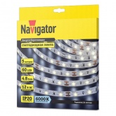 Светодиодная лента Navigator 71 762 NLS-3528СW60-4.8-IP20-12V R5 4,8W 6000K (бухта 5m)