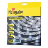 Светодиодная лента Navigator 71 766 NLS-5050СW30-7.2-IP20-12V R5 7,2W 6000K (бухта 5m)