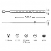 Лента светодиодная Gauss 5050/30-SMD 7.2W/m 12V DC RGB IP20 (упаковка 5м)