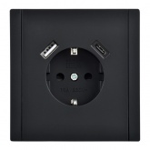 Розетка с зарядкой ИЭК FORTE&PIANO FP147 2Р+Е 16А шторки USB A+C 18Вт черный