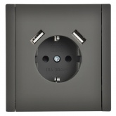 Розетка с зарядкой ИЭК FORTE&PIANO FP345 2Р+Е 16А шторки USB A+A 3,1А серый