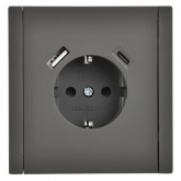 Розетка с зарядкой ИЭК FORTE&PIANO FP347 2Р+Е 16А шторки USB A+C 18Вт серый