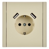 Розетка с зарядкой ИЭК FORTE&PIANO FP445 2Р+Е 16А шторки USB A+A 3,1А ваниль