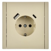 Розетка с зарядкой ИЭК FORTE&PIANO FP447 2Р+Е 16А шторки USB A+C 18Вт ваниль