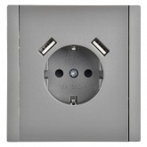 Розетка с зарядкой ИЭК FORTE&PIANO FP545 2Р+Е 16А шторки USB A+A 3,1А сталь