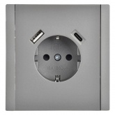 Розетка с зарядкой ИЭК FORTE&PIANO FP547 2Р+Е 16А шторки USB A+C 18Вт сталь