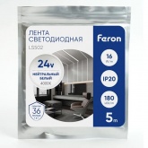 Светодиодная LED лента Feron LS502 180SMD(2835)/м 16W/m 24V 5000х10х1.22мм 4200K IP20