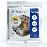 Светодиодная COB лента Feron LS530 320SMD(2110)/м 10Вт/м 24V 3000K 5000x8x1.8mm IP20