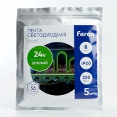 Светодиодная COB лента Feron LS530 320SMD(2110)/м 8Вт/м 24V 5000х8х1.8мм зеленый