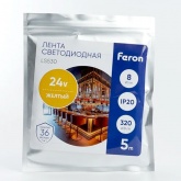 Светодиодная COB лента Feron LS530 320SMD(2110)/м 8Вт/м 24V 5000х8х1.8мм желтый