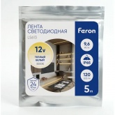 Светодиодная LED лента Feron LS613 120SMD(2835)/м 9.6Вт/м 5м IP65 12V 3000K теплый белый