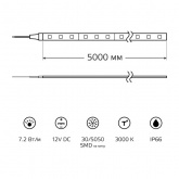 Лента светодиодная Gauss 5050/30-SMD 7.2W/m 12V DC теплый белый IP66 (упаковка 5м)