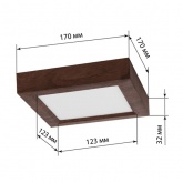 Светильник светодиодный TDM накладной квадрат Даунлайт СПО 12 Вт 4200K (венге) 170х170х32мм