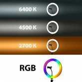 Лампа кольцевая светодиодная 16W 2700-6400K/RGB 30см настольный штатив ПДУ/диммер крепление телефона