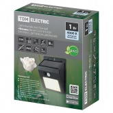 Светильник фасадный TDM Феникс 1 на солнечной батарее 1W IP65 с датчиком движения, черный, пластик