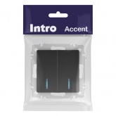 Выключатель двойной с подсветкой Intro Accent 10А-250В IP20 антрацит 6-105-05