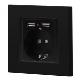 Розетка Intro Accent 2P+E Schuko со шторками 16А-250В + 2хUSB IP20 антрацит 6-410-05