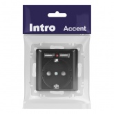 Розетка Intro Accent 2P+E Schuko со шторками 16А-250В + 2хUSB IP20 антрацит 6-410-05