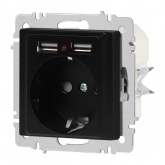 Розетка Intro Accent 2P+E Schuko со шторками 16А-250В + 2хUSB IP20 антрацит 6-410-05