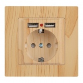 Розетка Intro Accent 2P+E Schuko со шторками 16А-250В + 2хUSB IP20 сосна 6-410-11