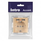 Розетка Intro Accent 2P+E Schuko со шторками 16А-250В + 2хUSB IP20 сосна 6-410-11