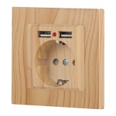 Розетка Intro Accent 2P+E Schuko со шторками 16А-250В + 2хUSB IP20 сосна 6-410-11