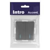 Выключатель двойной с подсветкой Intro Accent 10А-250В IP20 графит 6-105-07