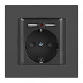 Розетка Intro Accent 2P+E Schuko со шторками 16А-250В + 2хUSB IP20 графит 6-410-07