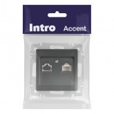 Розетка информационная Intro Accent RJ45 IP20 графит 6-303-07
