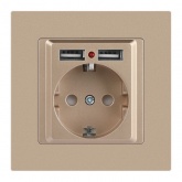 Розетка Intro Accent 2P+E Schuko со шторками 16А-250В + 2хUSB IP20 шампань 6-410-04