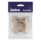 Розетка Intro Accent 2P+E Schuko со шторками 16А-250В + 2хUSB IP20 шампань 6-410-04