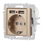 Розетка Intro Accent 2P+E Schuko со шторками 16А-250В + 2хUSB IP20 шампань 6-410-04