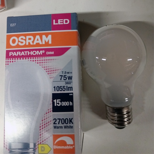 Энергосберегающая диммируемая LED лампочка с нитевидными светодиодами Груша с цоколем E27, мощностью 7,5 Ватт, теплый свет, матовая колба