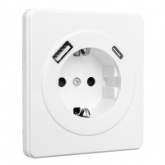 Розетка с заземлением Kranz Miele Round 16А со шторками и USB A+С 5В/3А с рамкой перламутр