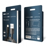 Кабель Rexant USB-A – Lightning для Apple 2,4А, 1м, в черной нейлоновой оплетке