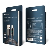 Кабель Rexant USB-A – Lightning для Apple 2,4А, 1м, в черной нейлоновой оплетке, c LED дисплеем