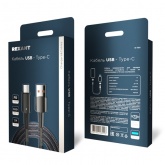 Кабель Rexant USB-A – USB Type-C, 6А, 66Вт, 1м, в черной нейлоновой оплетке, со световой индикацией