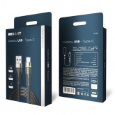 Кабель Rexant USB-A – USB Type-C, 3А, 18Вт, 1м, в черной нейлоновой оплетке, с LED подсветкой