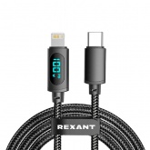 Кабель Rexant USB Type-C – Lightning для Apple 3А, 1м, в черной нейлоновой оплетке, с LED-дисплеем