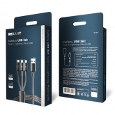 Кабель Rexant USB 3 в 1 Type-C (6A), Lightning для Apple (2,4A), micro USB (3A) 1,2м, в черной оплет