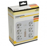 Удлинитель Stekker Home plus HM09-66-02 6х2P+E 10A 2500Вт 4USB A+2C 5V 2,4A 3x1мм2 2.5 м белый