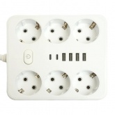 Удлинитель Stekker Home plus HM09-66-02 6х2P+E 10A 2500Вт 4USB A+2C 5V 2,4A 3x1мм2 2.5 м белый